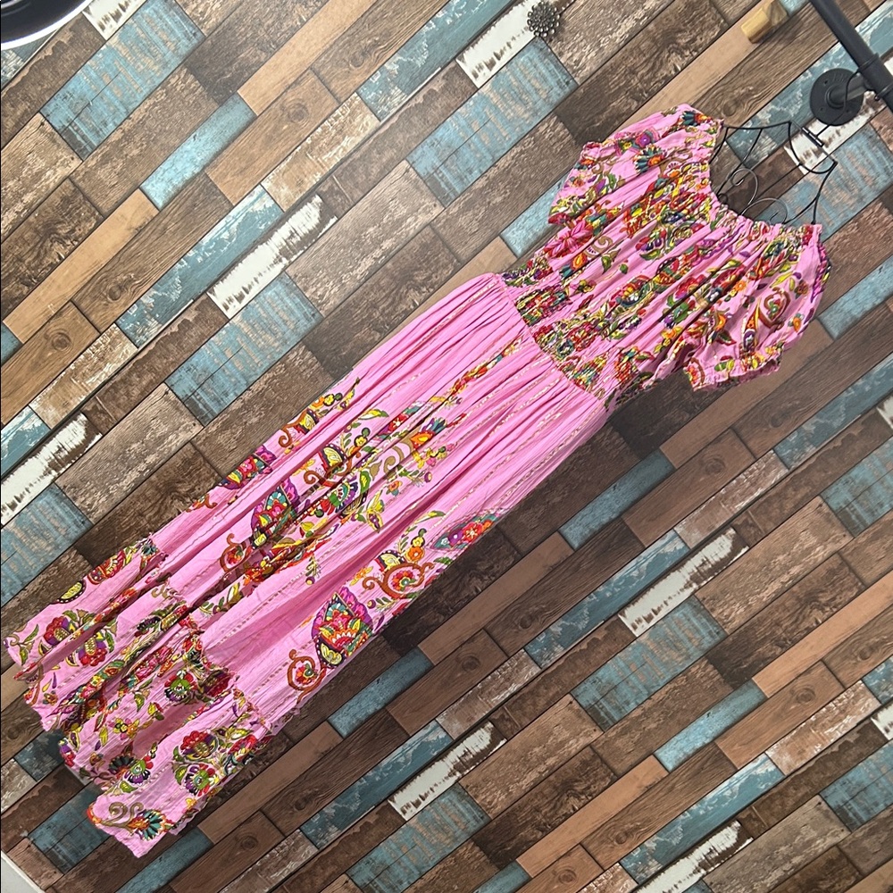 Pink Floral Bohemian Maxi Dress - Women's - Picture 15 of 16